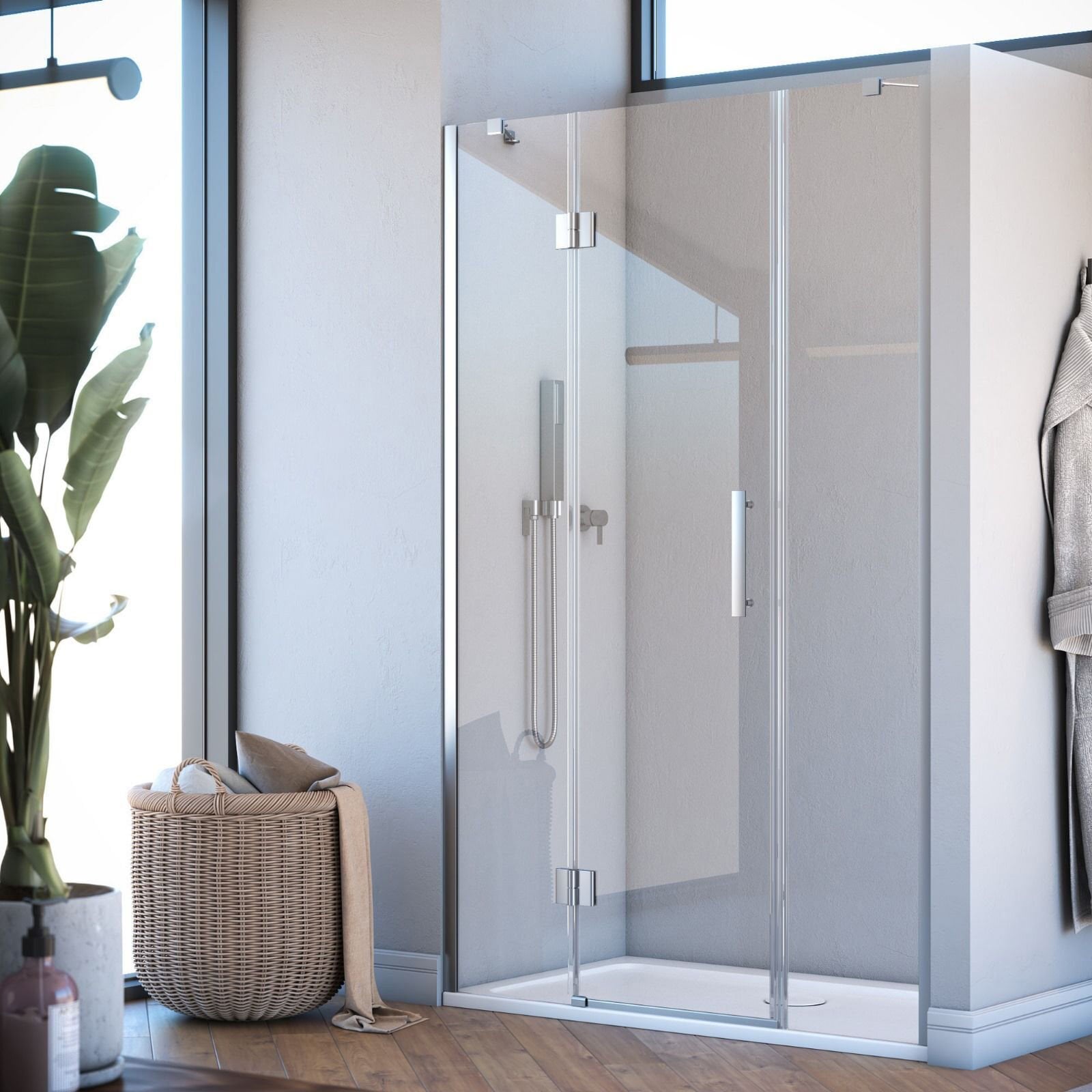 Aura Elyse Menteşeli Sistem İki Duvar Arası 2 Sabit 1 Açılır Duşakabin