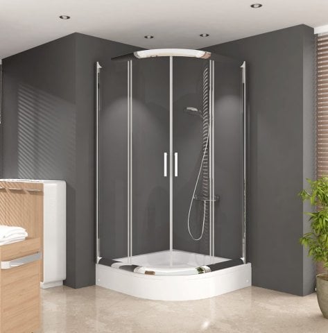 Oval Tekne + Duşakabin 5mm 80x80 Cm - Şeffaf Cam