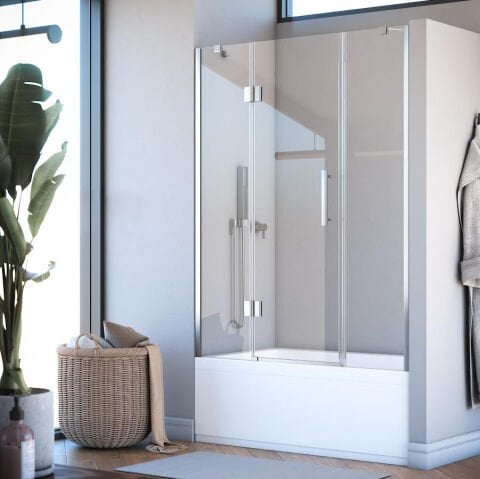 Aura Elyse Menteşeli Sistem İki Duvar Arası 2 Sabit 1 Açılır Küvet Üzeri Duşakabin