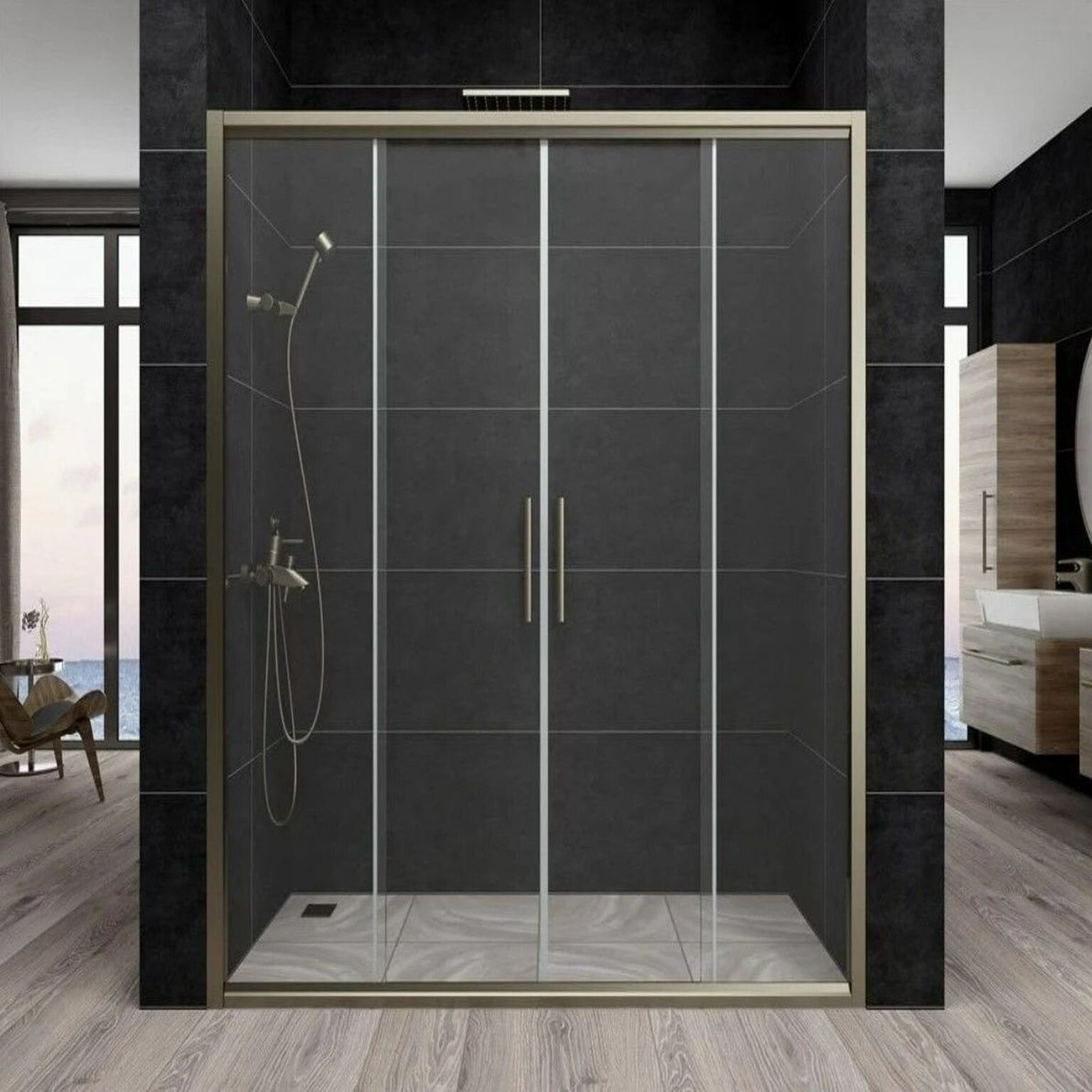 Bronz Duş Üstü İki Kapılı Duşakabin