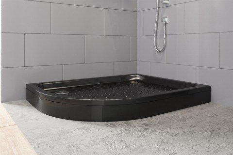 Siyah Asimetrik Oval Duş Teknesi Sağ 80x100 Cm