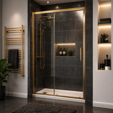 Dusakabincim Bronz  İki Duvar Arası 1 Sabit 1 Sürgü Duşakabin