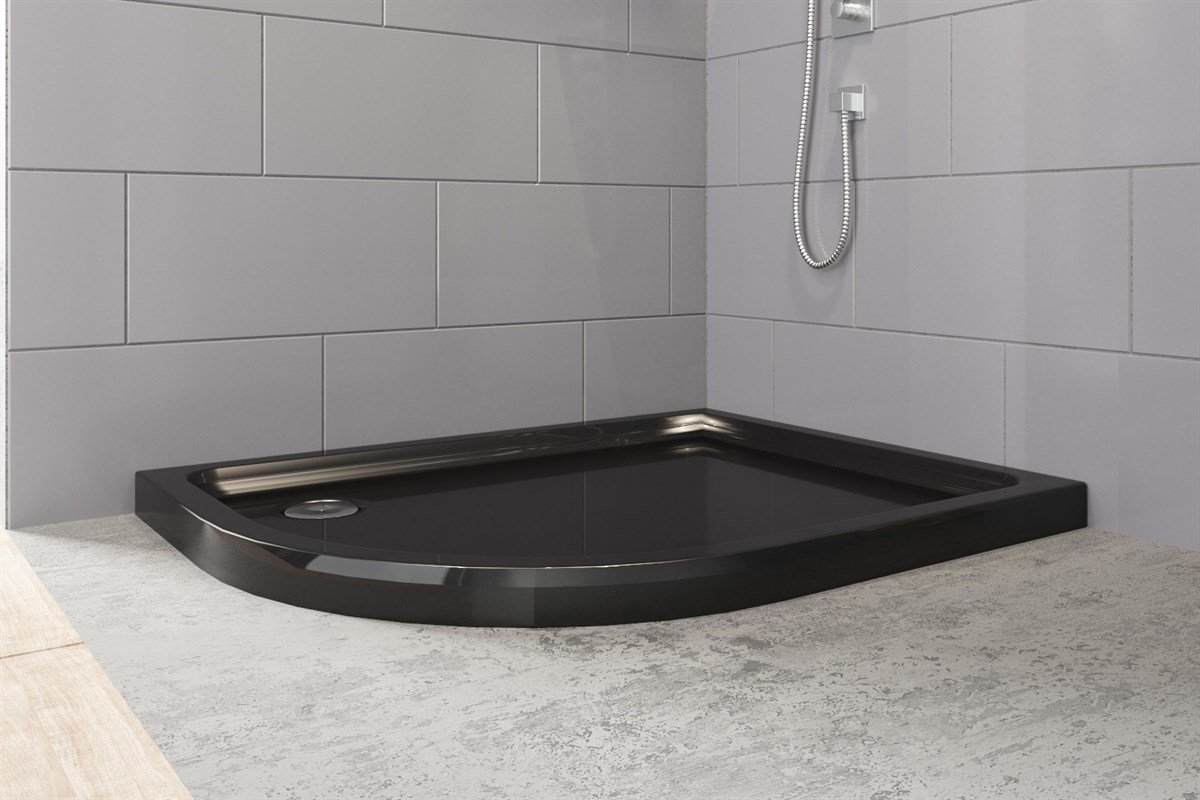 Siyah Asimetrik Oval Monoblok Duş Teknesi Sağ 80x100 Cm