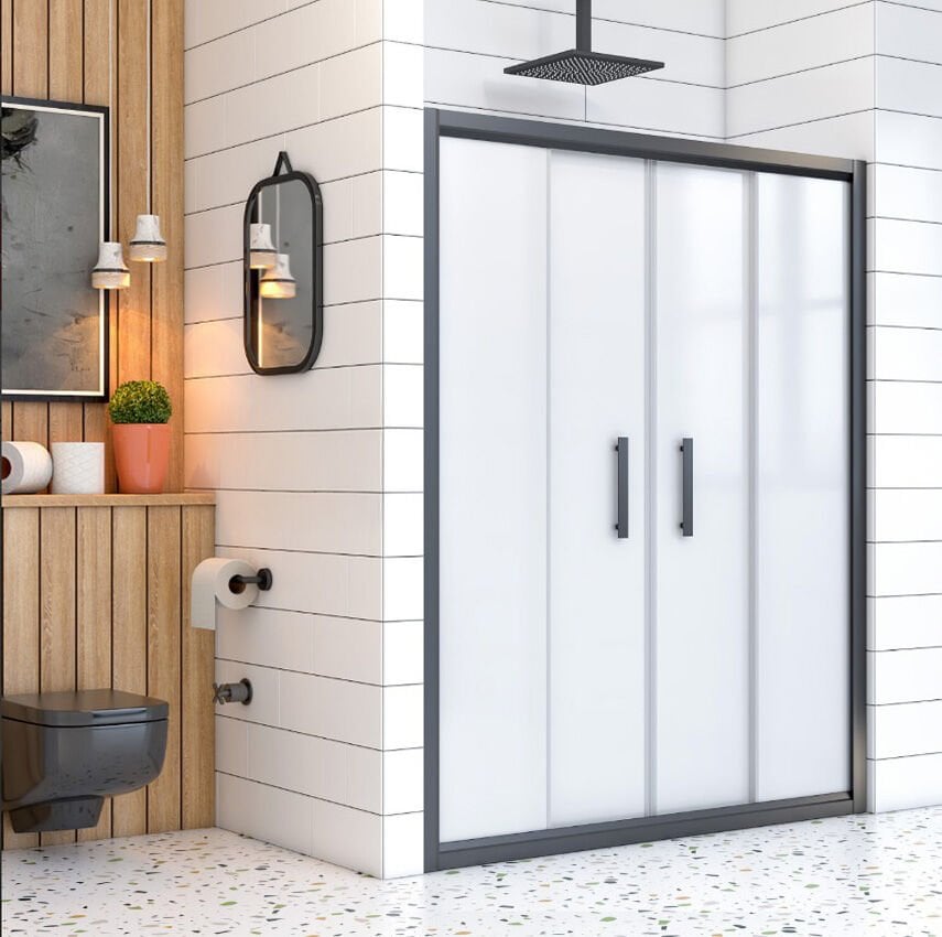 Sürgülü Çift Kapılı Buzlu Cam Siyah Duşakabin