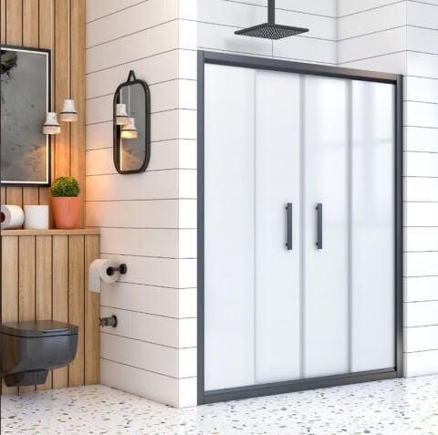 Sürgülü Çift Kapılı Buzlu Cam Siyah Duşakabin