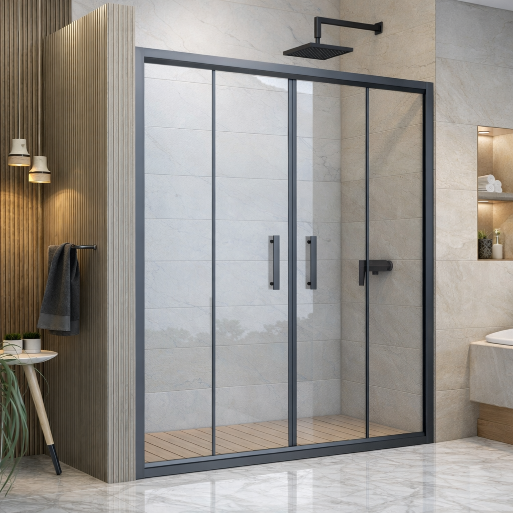 Sürgülü Çift Kapılı Siyah Duşakabin