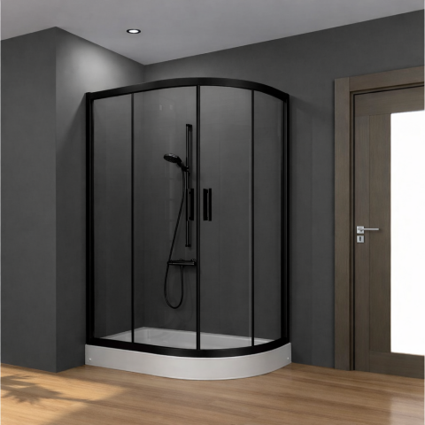 Siyah Asimetrik Oval Duşakabin + Tekne - SOL