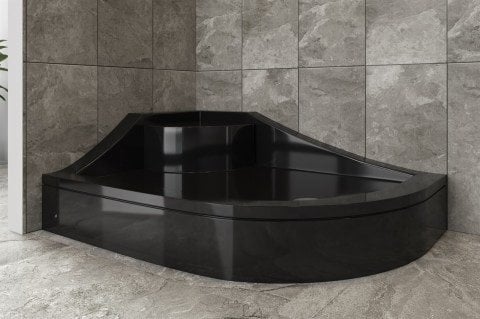Siyah Asimetrik Oval Oturmalı Duş Teknesi Sol