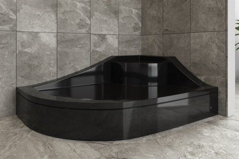 Siyah Asimetrik Oval Oturmalı Duş Teknesi Sağ