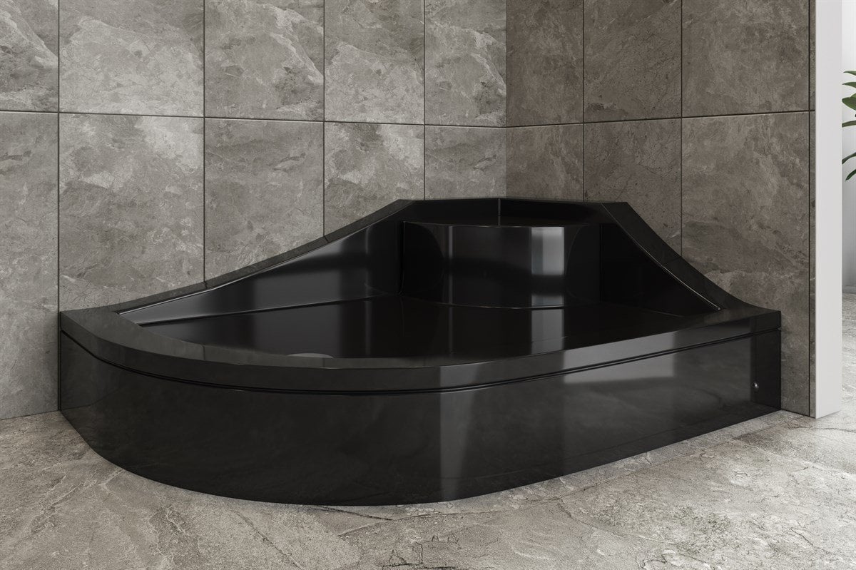Siyah Asimetrik Oval Oturmalı Duş Teknesi Sağ 80x100 Cm