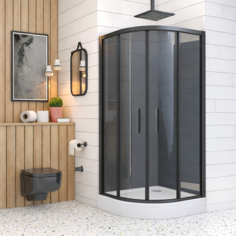 Oval Duş Teknesi Füme Temperli Cam Duşakabin + Tekne Takım