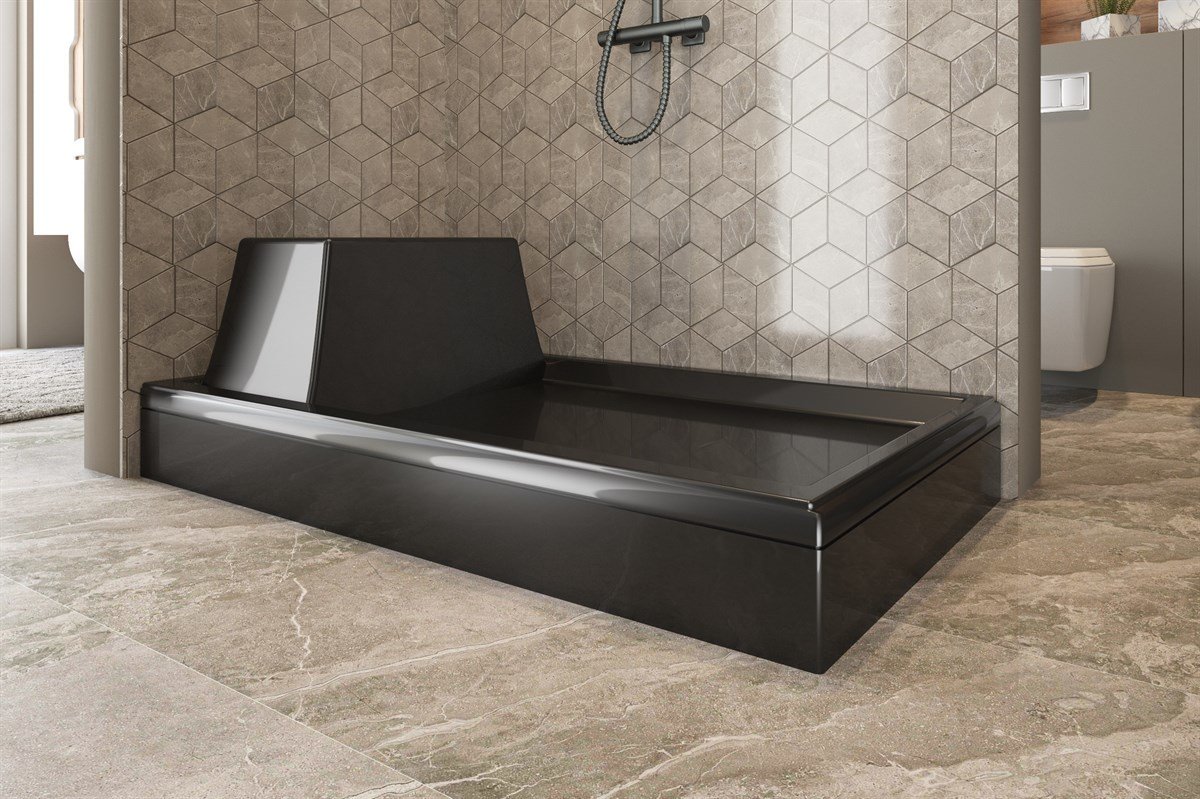 Siyah Dikdörtgen Oturmalı Duş Teknesi 90x120 Cm