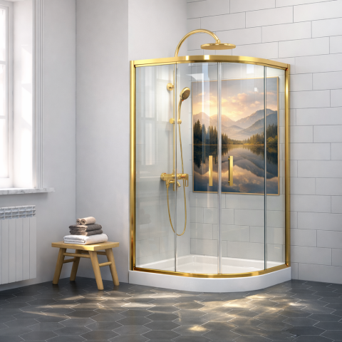 Altın Sarı Oval Tekne + Duşakabin 5mm