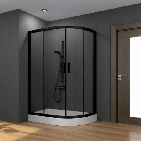 Siyah Asimetrik Oval Duşakabin + Tekne - SAĞ