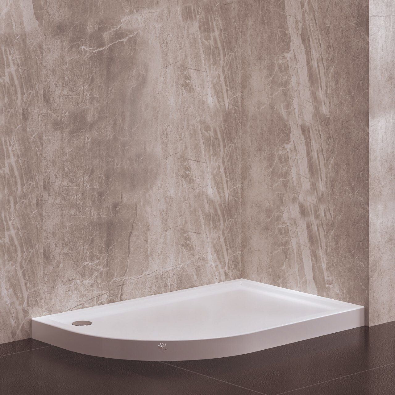 80x100 cm Monoblok Asimetrik Oval Duş Teknesi Sağ