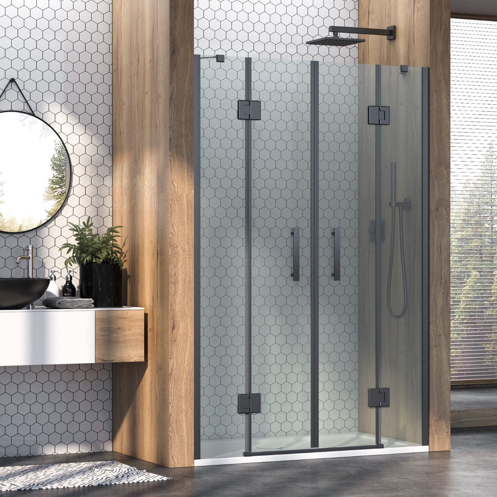 Aura Vivere Menteşeli İki Duvar Arası 2 Sabit 2 Açılır Duşakabin