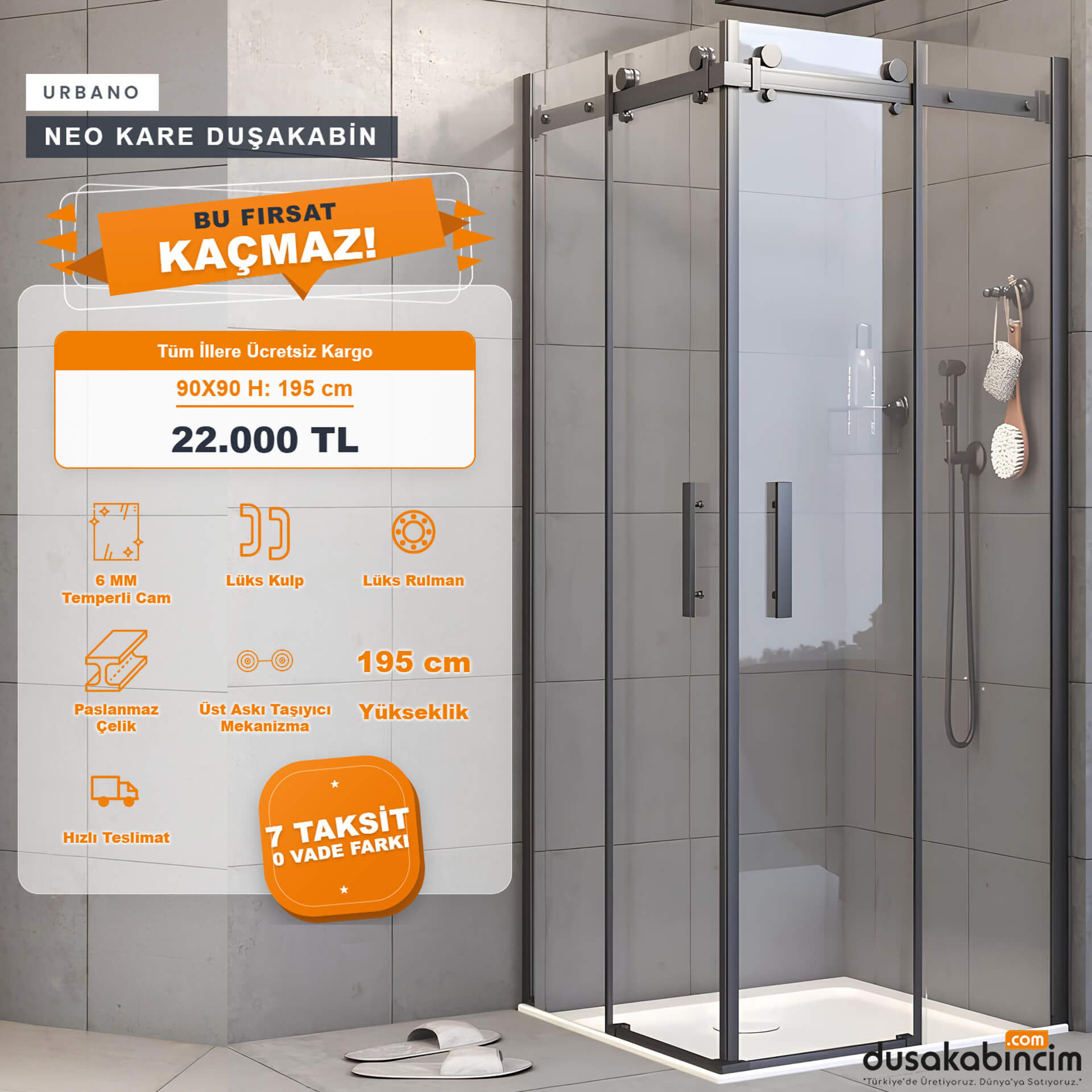 90x90 Urbano Neo Kare Duşakabin