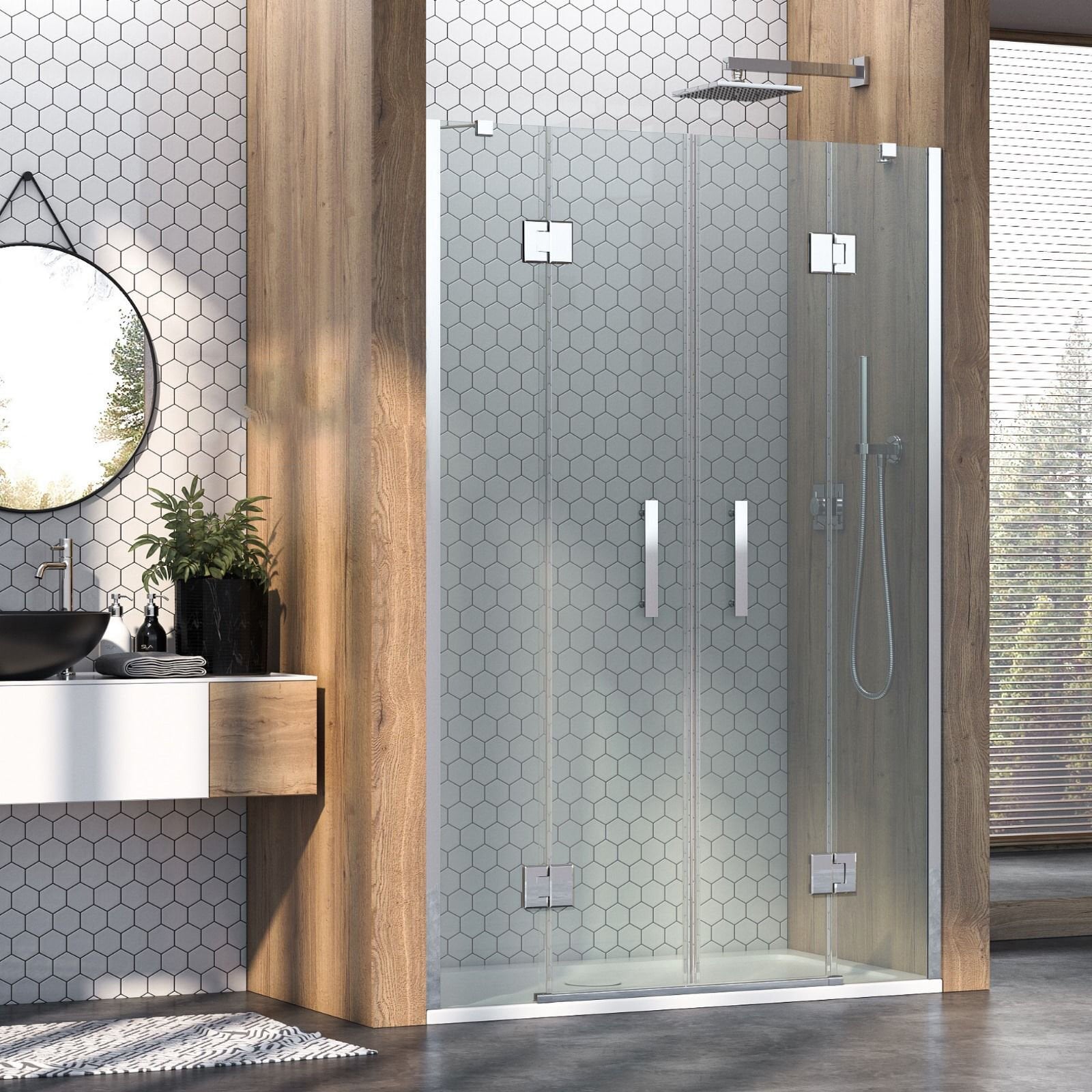 Aura Luman Lüx Menteşeli İki Duvar Arası 2 Sabit 2 Açılır Duşakabin