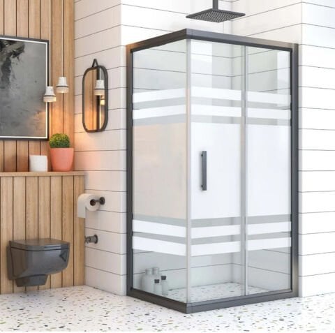 Siyah Sabit Panelli Dikdörtgen Duşakabin