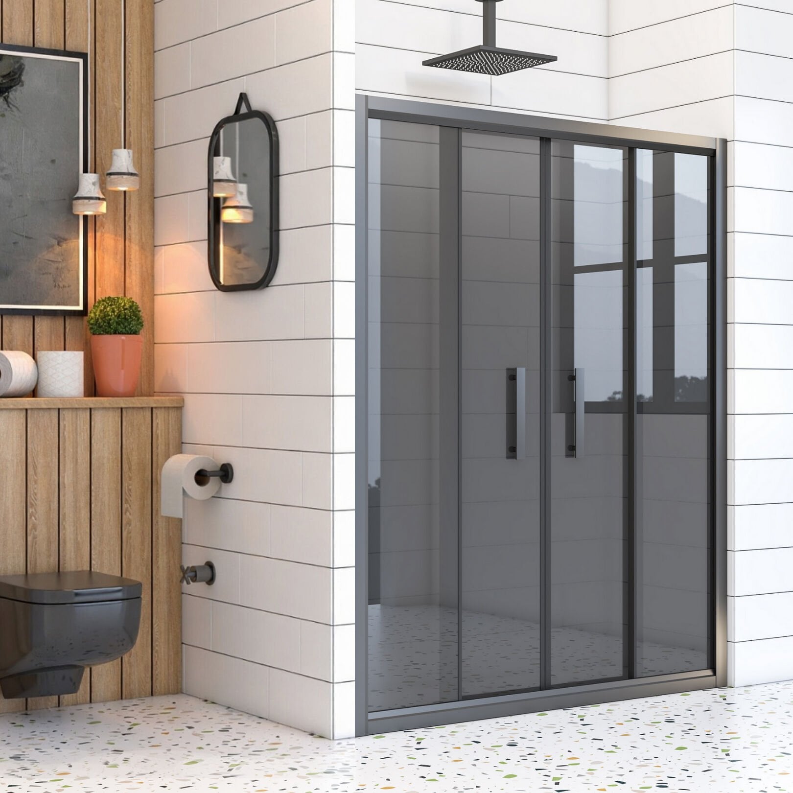 Mira Terra Füme Cam Orta Açılır 2 Sabit 2 Sürgü Duşakabin