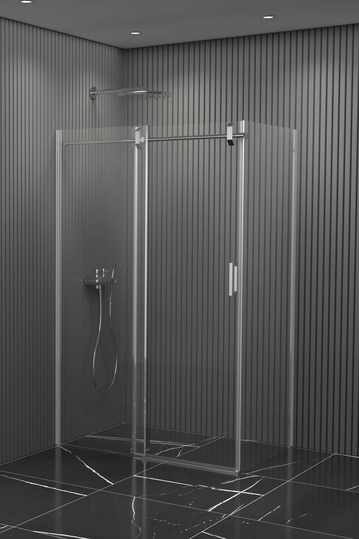 Dikdörtgen Borulu Sistem Cam Duşakabin Siyah Profil 100x100 Cm