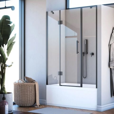 Aura Cristal Menteşeli Sistem iki Duvar Arası 2 Sabit 1 Çalışır Küvet Üzeri Duşakabin