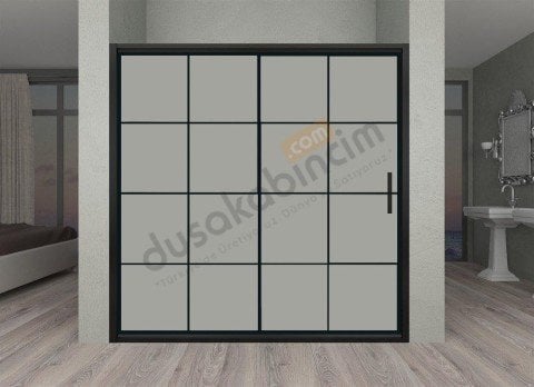 Sürgülü Tek Kapılı Tam Buzlu Cam Siyah Duşakabin 100 CM