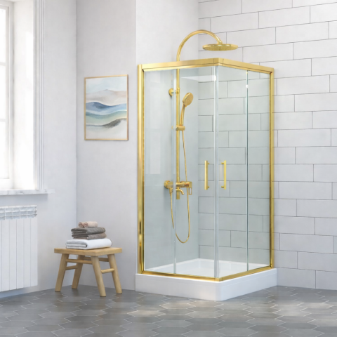 Altın Sarı Kare Tekne + Duşakabin 5mm