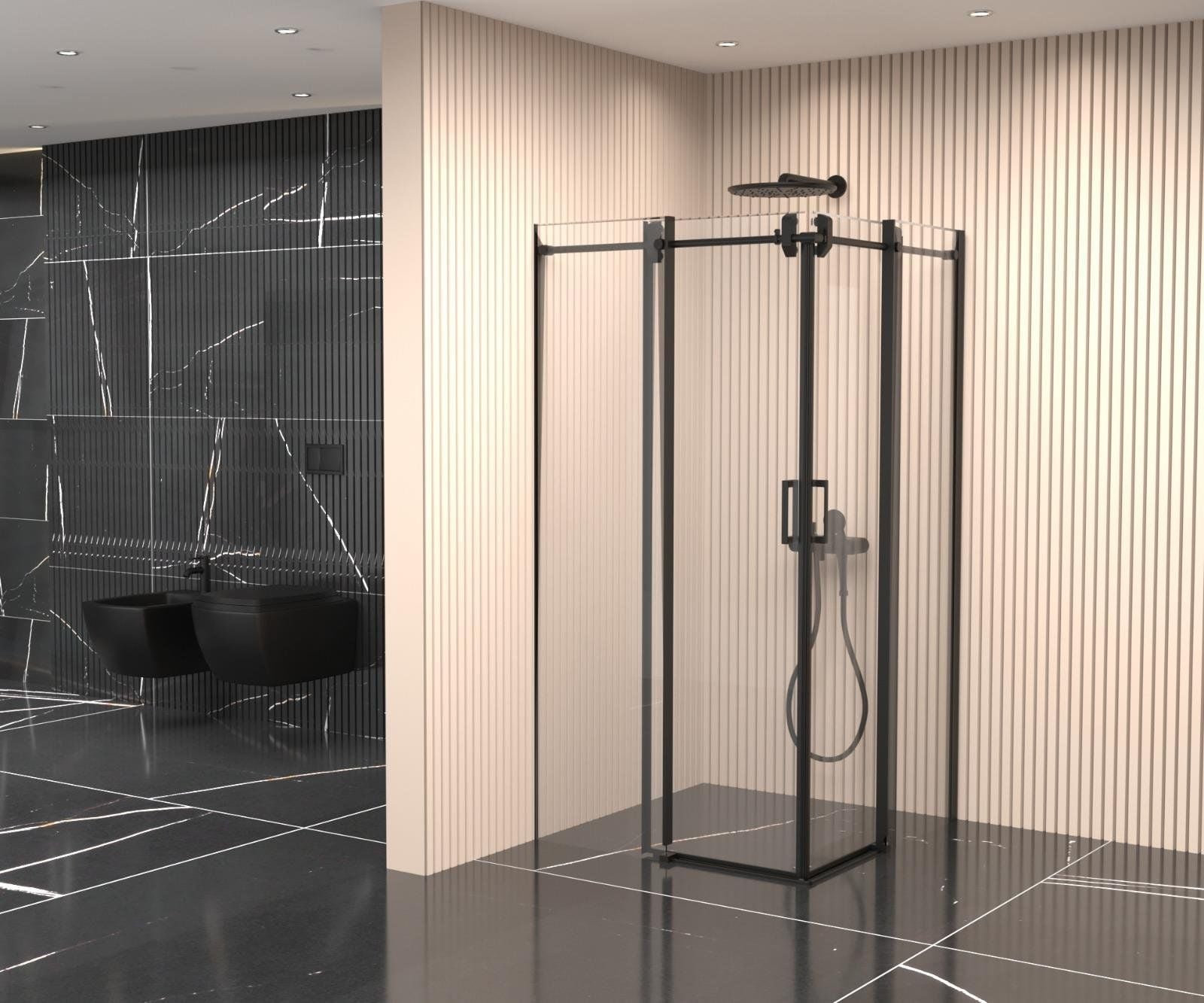 Kare Borulu Sistem Cam Duşakabin Teknesiz Siyah