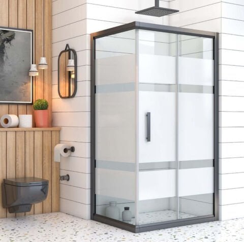 Siyah Sabit Panelli Dikdörtgen Duşakabin(3)