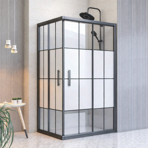 Siyah Desenli Yarı Buzlu Cam Duşakabin