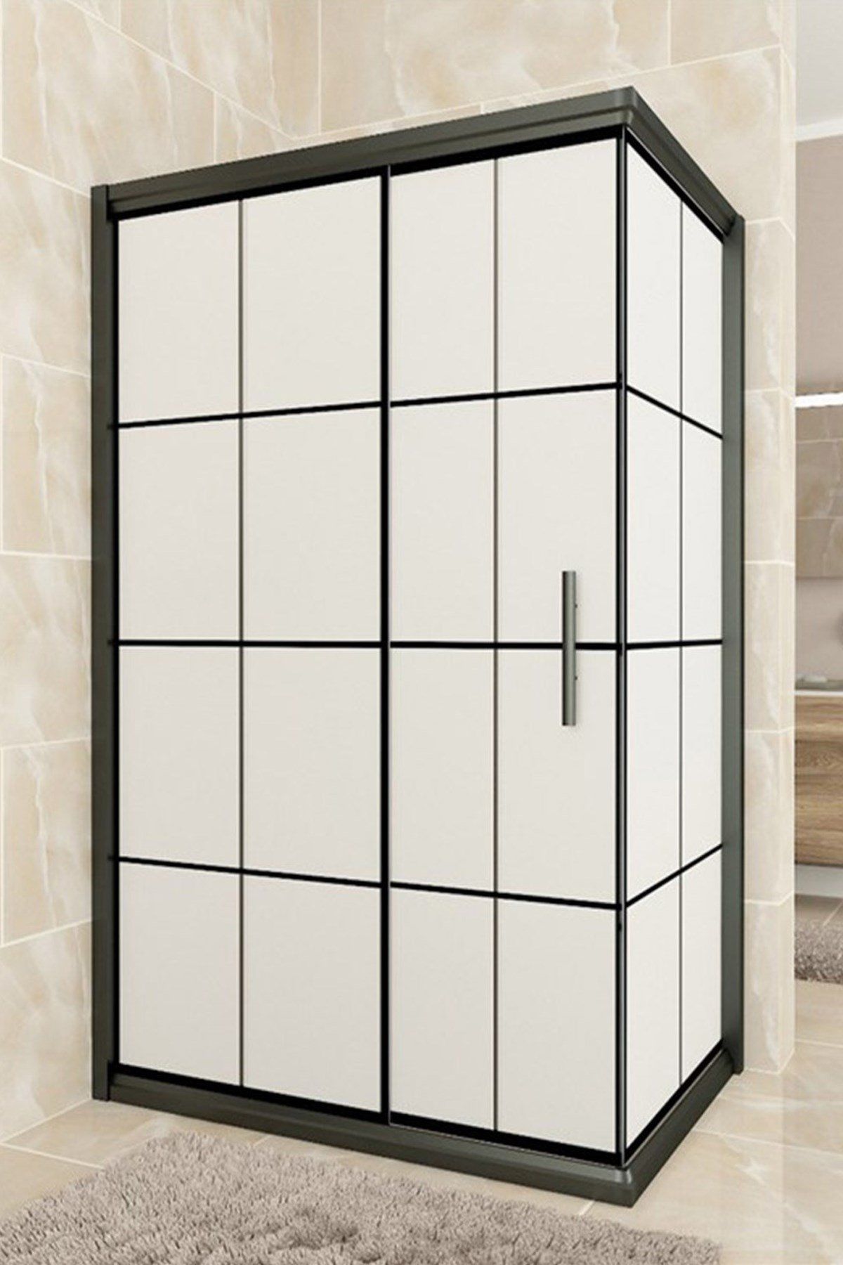 Siyah Desenli Tam Buzlu Cam Duşakabin 75x140 Cm