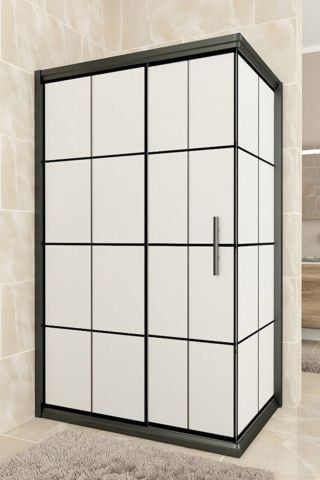 Siyah Desenli Tam Buzlu Cam Duşakabin 75x140 Cm