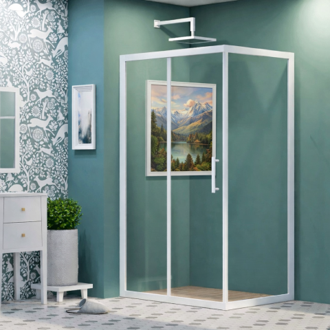 Dusakabincim White Clear Sabit Panelli Dikdörtgen Duş Kabin