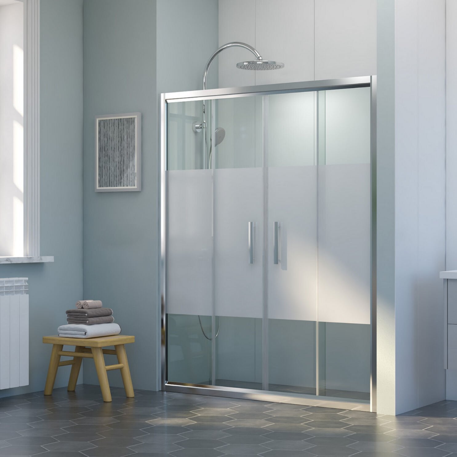 Nova Flow Orta Açılır 2 Sabit 2 Sürgü Duşakabin