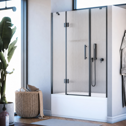Nevrul Cristal Menteşeli Sistem iki Duvar Arası 2 Sabit 1 Çalışır Küvet Üzeri Duşakabin 143 CM