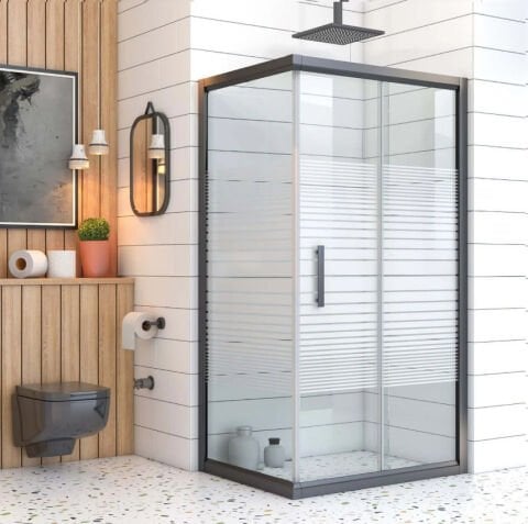 Siyah Sabit Panelli Dikdörtgen Duşakabin (4)