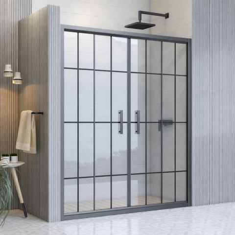 Sürgülü Çift Kapılı Siyah Duşakabin