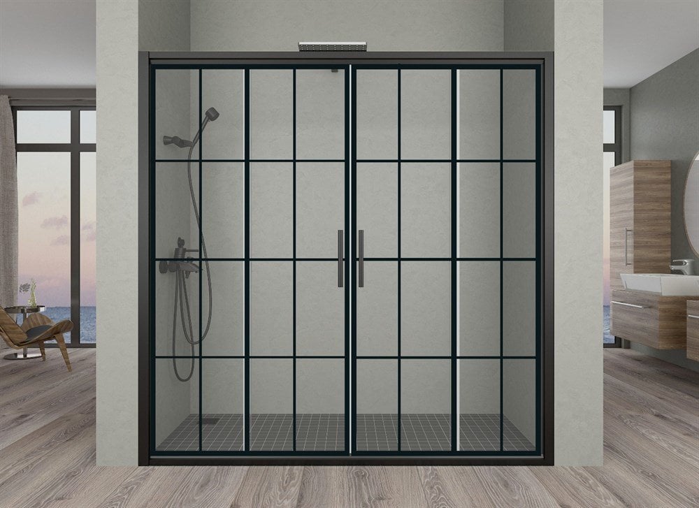 Sürgülü Çift Kapılı Siyah Duşakabin 130 CM