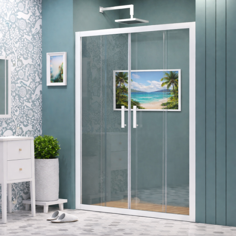 Dusakabincim White Clear Orta Açılır 2 Sabit 2 Sürgü Duşakabin